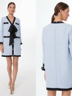 Pomander Place Light Blue Tweed Jacket with Black Trim and Gold Buttons